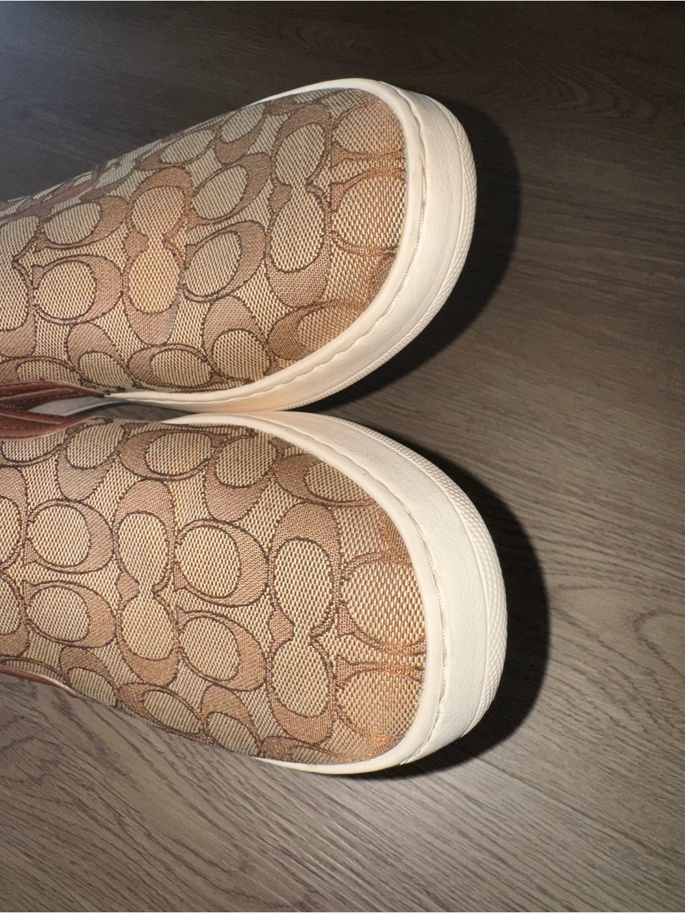 ‼️SOLD‼️Coach Women’s Tan Brown Monogram Slip-On Sneakers Logo Jacquard Canvas - Picture 6 of 13